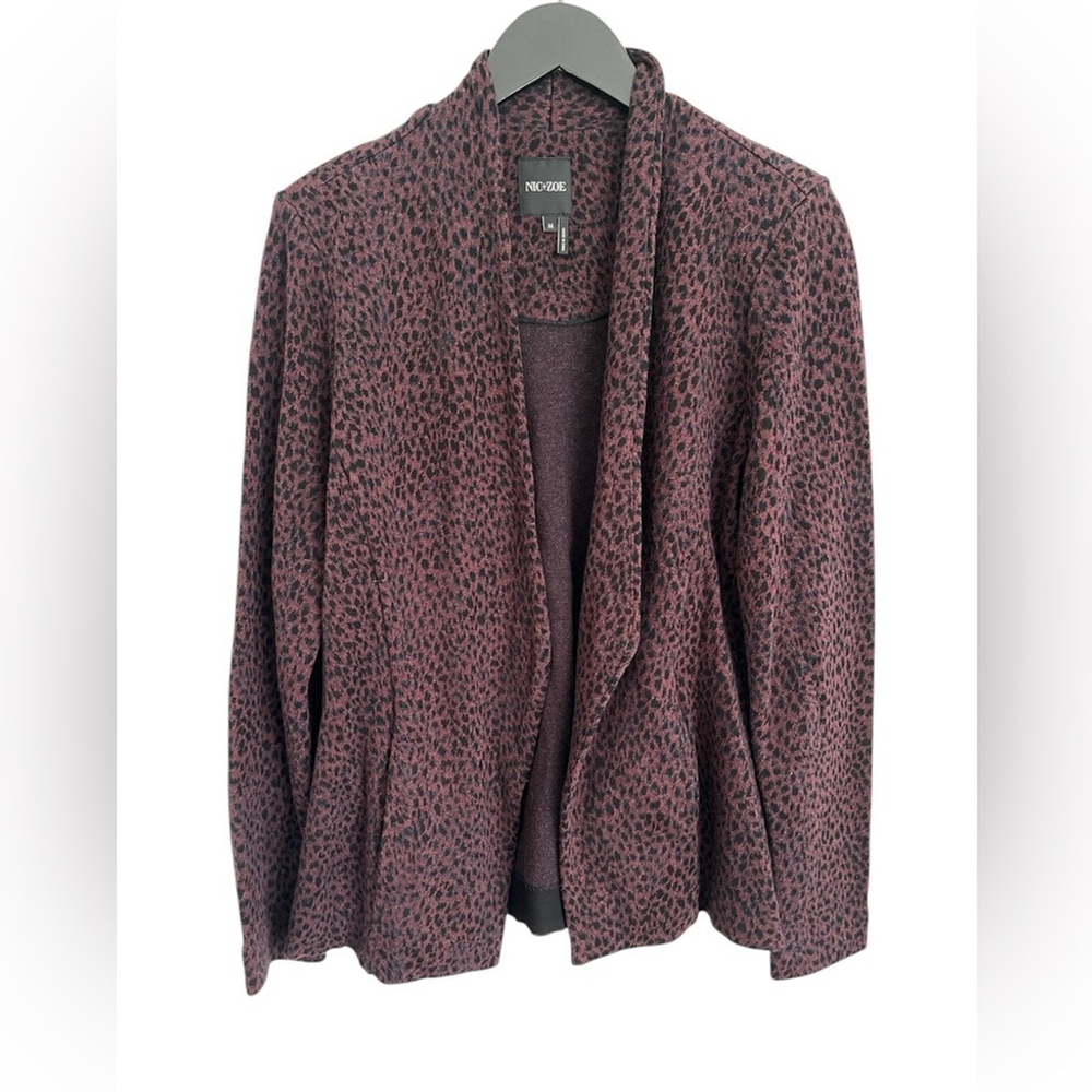 Nic + Zoe Animal Print Open Front Cardigan with Subtle Shoulder Pads Sz Med NWT